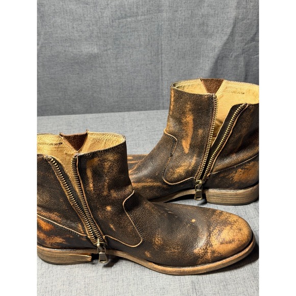 John Varvatos NYC Back Zip Brown Wood Leather Ankle Boots Size 10M Distressed main image 16